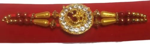Rakhi for Brother – Premium Handmade Om Designer Rakhi Gift Set | Bhaiya Bhabhi Traditional Kundan Floral Rakhee, Red Thread, Pearl & Stone Embellishments | Rakshabandhan Bro Sister Bracelet