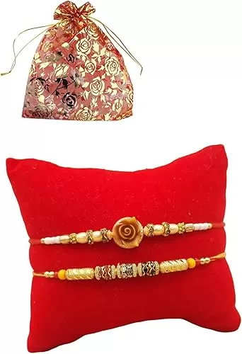 Rakhi for Brother, Beautiful Bracelet Rose Design with Combo Stylish Rakhi, Multicolor Raksha bandhan Rakhi Gift Bracelet Wrist Bands for Loving Sibling/Brother, Sister, Friends & Father - Set of 2