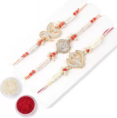 Rakhi for brother Bhaiya Bhabhi Gift Set of 3 Pcs Rakhi for family Raksha Bandhan Festival Rakhi for Bhaiya and Bhabhi, Indian designer latest Rakhi for bhai Thread bracelet