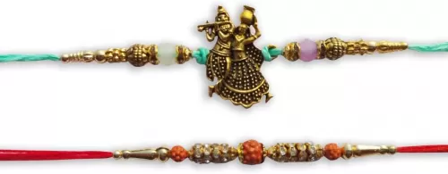 Rakhi for Brothers for Raksha Bandan Red Round Design Rakhi StoneBeads Design Rakhi set of 2