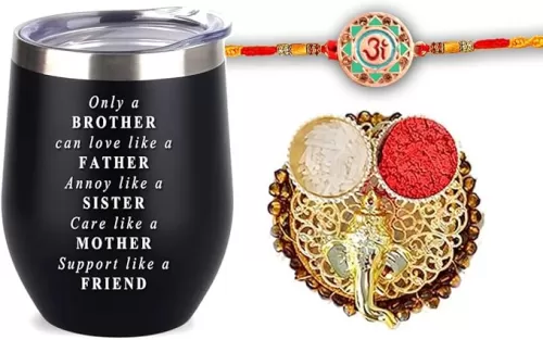 Rakhi with gift for brother | Rakhee for brother | Raksha Bandhan giftset | Blessing for bro on Raksha-Bandhan | Designer OM Rakhadi with Gift (Color9)