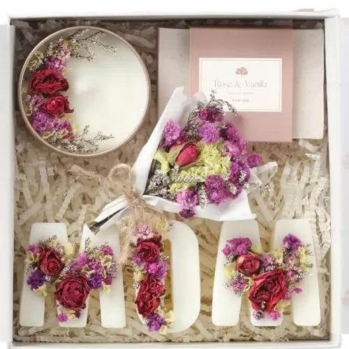 Rose and Vanilla Gift Basket for Mom - Birthday Spa Gift Box - Mom Day Basket - Bath Set for Her - Scented Candle Set - New Mother Relaxing Care Packaged - Self Essential for Every Occasion