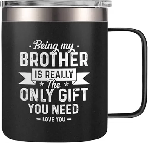 SANDJEST 14oz Coffee Mugs with Handle for Brother- Insulated Coffee Mug Gifts for Brother from Sisters, Brothers, Congratulation, Birthday Gift Ideas