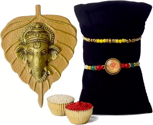 SATVIK Metal Pan Patta Ganesh Decorative Wall Hanging Showpiece Lord Ganesha on Leaf Home Decor. Indian Housewarming Return gift for bulk. Figurine pooja decoration item
