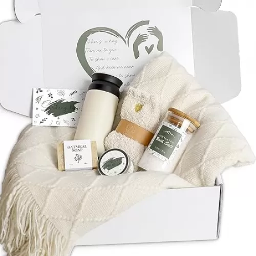 Self Care Gifts for Women, Get Well Gifts for Women, Sympathy Gift Baskets, Get Well Soon Care Package, Encouragement Inspirational Gift Baskets, Sending Hug (Ivory)