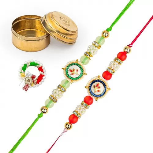 Set of 2 Rakhi for Brother Bhabhi Bhatija Bhaiya Bhai Raksha Bandhan Rakhi Thread with Roli Chawal Gift Pack