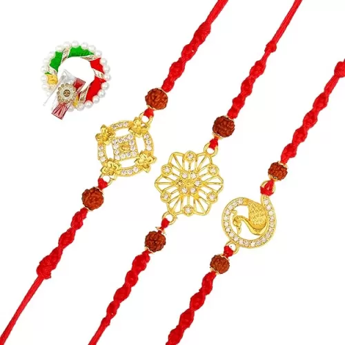 Set of 3 Rakhi for Brother Bhabhi Bhatija Bhaiya Bhai Raksha Bandhan Rakhi Thread with Roli Chawal Gift Pack