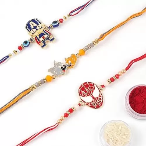 Set of 3 Three Assorted Design Rakhi for Brother Raksha Bandhan Fancy Rakhi for Bhaiya/Bhabhi/Siblings Rakshabandhan Special Rakhi for Love One