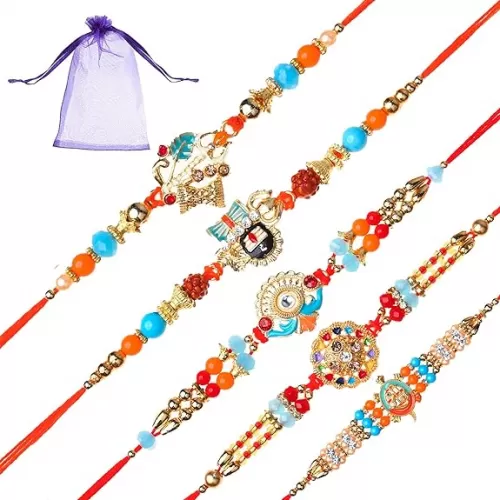 Set of 5 Rakhi for Brother Bhai Bhaiya Bhabhi Bhatiji Bhatija Raksha Bandhan gift Rakhi Thread Rakhi Gift Pack