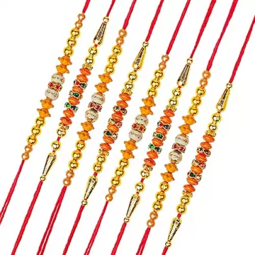 Set of 8 Rakhi for Brother Bhabhi and Bhatija Bhai Bhaiya Raksha Bandhan gift Rakhi Thread Rakhi with Greeting Card Gift Pack