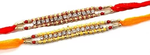 SLNDOKTG Set Of Two Rakhi, 14 Stone Rakhi Thread, Raksha Bandhan Gift For Your Brother Vary Color.