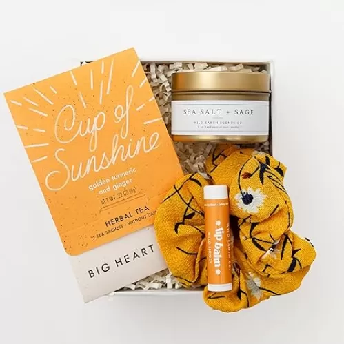 Sunshine Tea Gift Box for Women by Unboxme – Self Care Set with Citrus Lip Balm, Handmade Mug, Mini Tea & More – Cheerful Birthday, Thank You, Get Well, Thinking of You Small Gift Set