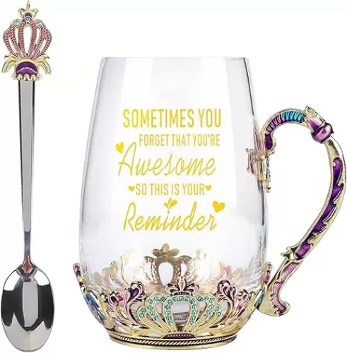 SWTHONY Fancy Tea Cup with Spoon Set Birthday Gifts for Women, Her, Sometimes You Forget You’re Awesome, Inspirational Encouragement Gifts for Teacher, Coworker, Mom, Friends Christmas