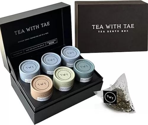 Tea with Tae Tea Bento Box Luxury Tea Gift Box for all occasions - 6 Premium Blends, 30 Biodegradable, Plastic-Free Pyramid Bags (90 Cups) - Eco-Friendly Gift
