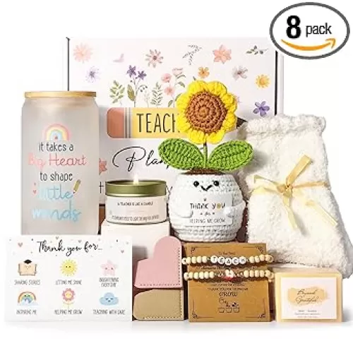 Teacher Gifts for Women, Teacher Appreciation Gift, Teacher Christmas Gifts, Thank You Gift for Teachers Bulk basket Back to School End of Year for Christmas Thanksgiving with 16oz Glass Cup