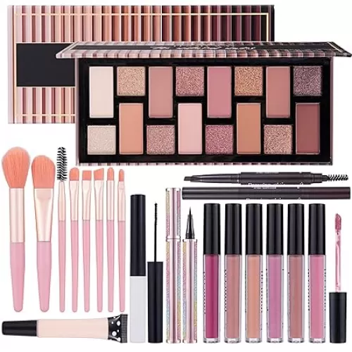 Teen Makeup Kit For Girl Include Eyeshadow Palette, Eyeliner, Makeup Brush Set, Lipgloss Set, Mascara, Eyebrow Pencil Make up Set Gift for Women Full Kit