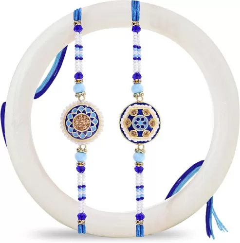 TIED RIBBONS Rakhi for Brother Set of 2 | Raksha Bandhan Mini Card | Roli Tika - Raksha bandhan Bracelet for Brother | Rakhi Gift