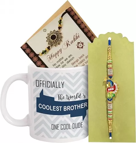 TIED RIBBONS Rakhi for Brother with Gift Set | Coffee Mug (10 Oz) | Mini Card | Roli Tika - Rakshabandhan Bracelet for Brother