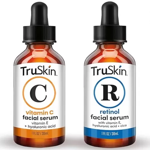 TruSkin Face Serum Duo – Vitamin C & Retinol Serum for Face – Anti-Aging Skin Care Gift Set for Women – Helps Improve Appearance of Fine Lines & Wrinkles for Smoother Looking Skin, 1 Fl Oz, 2 Bottles