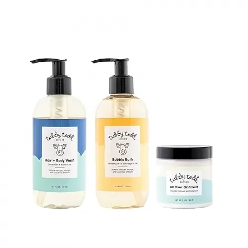 TUBBY TODD Essentials Baby Bath Gift Set – 8.5oz Hair+Body Wash, 8.5oz Bubble Bath & 3.5oz All Over Ointment