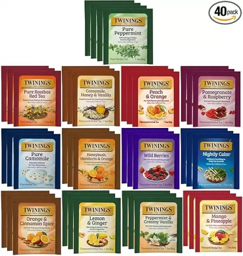 Twinings Tea Herbal Variety Gift Box, Naturally Caffeine-Free (Pack of 40) 13 Flavors – Perfect Gourmet Tea Sampler Gift Set