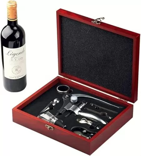Wine Opener Set, Wine Bottle Opener Including Foil Cutter, Bottle Stopper Pourer and Extra Spiral, Wine Corkscrew Set, Gift box Opener Kit.