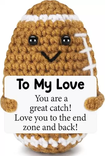 Birthday Gifts for Him Her Boyfriend Girlfriend, to My Love Handmade Emotional Crochet Football, Small Cute Anniversary Present for Him, Mini Romantic I Love You Gift for Husband Wife Couple