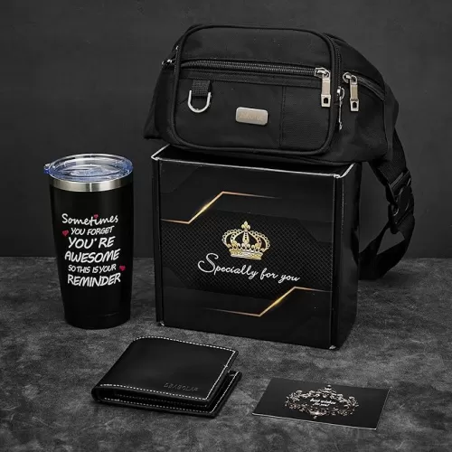 Birthday Gifts for Men Premium Gift Baskets Retirement Gift Thinking of You Thank You Gifts Birthday Present Basket for Him Boyfriend, Husband, Brother, Gift Sets Includes Tumbler Wallet Waist Bag