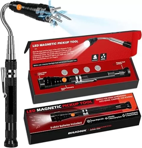 Biuonk Telescoping Magnetic Pickup Tool, Gifts for Him Men Boyfriend Husband Dad, Cool Gadgets with Magnetic Flashlight for Mechanics Engineers Handyman