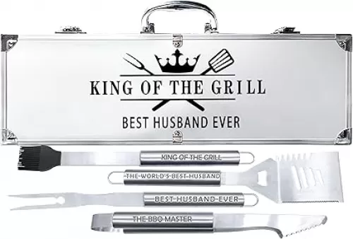 Bonsai Tree Fathers Day Husband Gifts, Gifts for Him from Wife, Fathers Day Best Husband Ever Present - Cool Grilling Present for Men Him - Birthday Stainless Steel BBQ Tool Metal Set 4