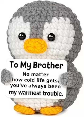 Brother Gifts from Sister, Birthday Gifts for Brother - Emotional Support Crochet, Funny Handmade Positive Penguin, Father
