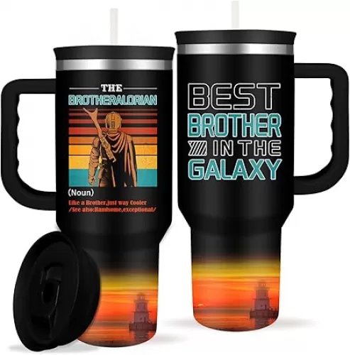 Cool Brother Tumbler with Handle Cool Gifts for Brothers Best Brother in the Galaxy 40oz Insulated Coffee Tumbler with Straw Lid Christmas Father
