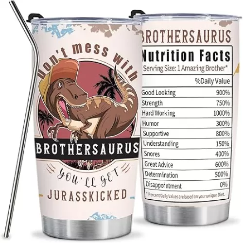 EliteOne Brother Tumbler Gifts for Fathers Day for Brother Gift from Sister Big Brothers Gifts - 20oz Funny Tumbler Dinosaur Cup - Happy Birthday Gift Thank You Christmas