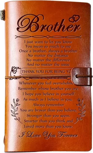 Hiipeenow Brother Gifts from Sister, Leather Travel Journal 140 Pages Presents, Birthday Graduation Christmas Valentines Fathers Day Wedding Day Gifts for Brother
