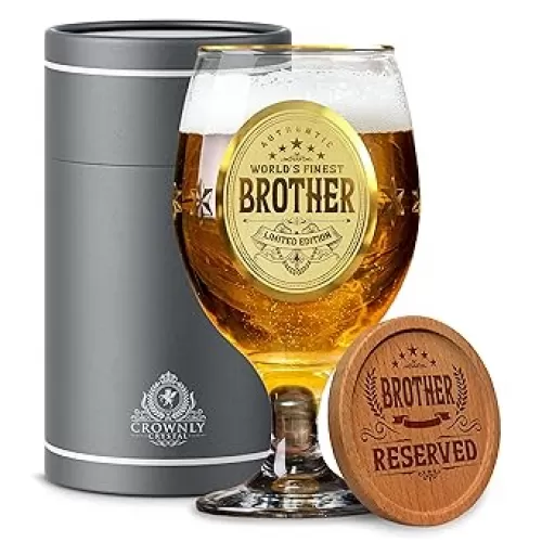 Kies CROWNLY CRYSTAL® Brother Gifts from Sister Birthday Christmas Personalized Beer Glasses Cool Gifts for Men