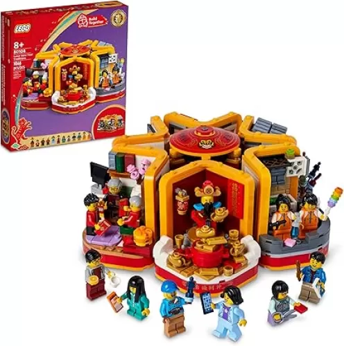 LEGO Lunar New Year Traditions 80108 Building Kit; Gift Toy for Kids Aged 8 and Up; Building Set Featuring 6 Festive Scenes and 12 Minifigures, Including The God of Wealth (1, 066 Pieces)