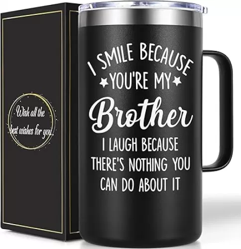 Lifecapido Gifts for Brother, Brother Gifts from Sister, I Smile Because You’re My Brother 20 oz Insulated Coffee Mug, Birthday Christmas Gifts for Brother, Black