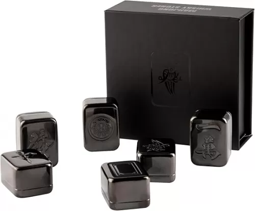 Mahjong Whisky Chilling Stones – Black Stainless Steel Ice Cubes (Set of 6) | Premium Gift for Whiskey, Bourbon, Scotch Lovers | Father's Day, Chinese New Year, Novelty Bar Accessory