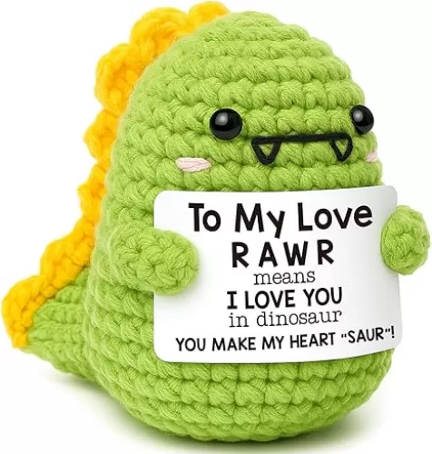 Mini Gifts for Him Her Cute Handmade Crochet Dinosaur Gift for Couples Boyfriend Girlfriend I Love You Wedding Anniversary Christmas Birthday Gift for Women Men Husband Wife Romantic To My Love Dino