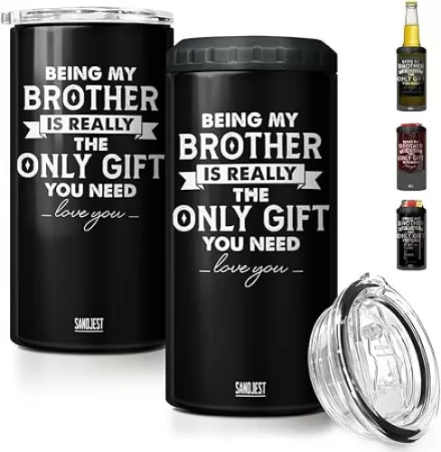 SANDJEST 4-in-1 Design Brother Tumbler & Can Cooler Gift - Being Brother is the Only Gift You Need Cans Coozie - Black Can Holder Christmas Birthday Gifts for Brothers from Sisters, Bros
