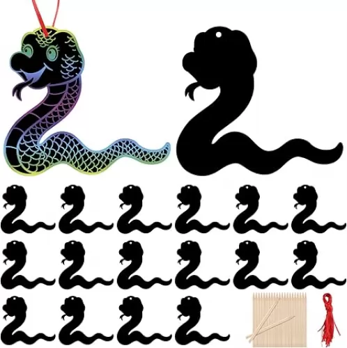 TecUnite 2025 Scratch Chinese New Year Crafts Lunar New Year Snake Crafts Rainbow DIY Scratch Cards Set Colorful Snake Gifts Chinese Spring Festival Favors(48 Pieces)