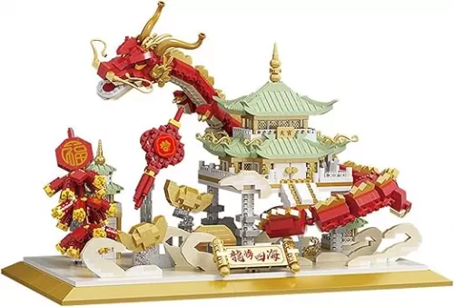 Thcbme Lunar New Year Dragon Micro Building Block Set - 3166 Pieces, Educational DIY Toy, Ideal Gift for Kids Aged 6+, Celebrate with Traditional Chinese Dragon and Pagoda