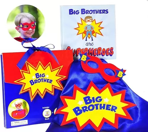 Tickle & Main 3 Pcs Big Brother Gifts for Little Boys, Includes Big Brothers are Superheroes Book, Satin Cape and Mask, For Announcing a New Sibling, Educational and Engaging
