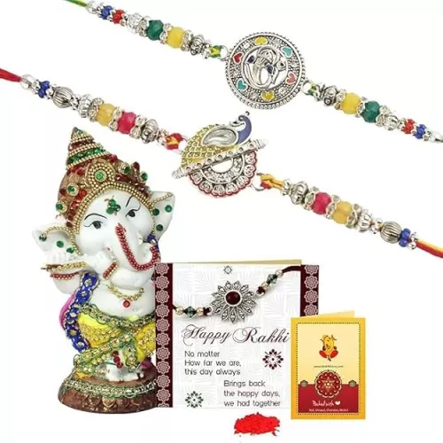 TIED RIBBONS Rakhi for Brother with Gift Set | Bhai Rakhi Set of 2 | God Idol | Mini Card | Roli Tika - Raksha bandhan Bracelet for Brother